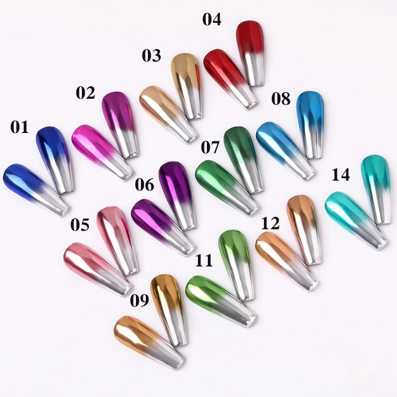 Зеркальный порошок для дизайна ногтей цветной Золотой Шампань Серебряный