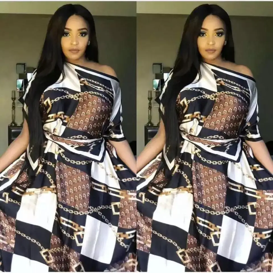 Платье-Кафтан женское с цветочным принтом летнее богемное платье макси из