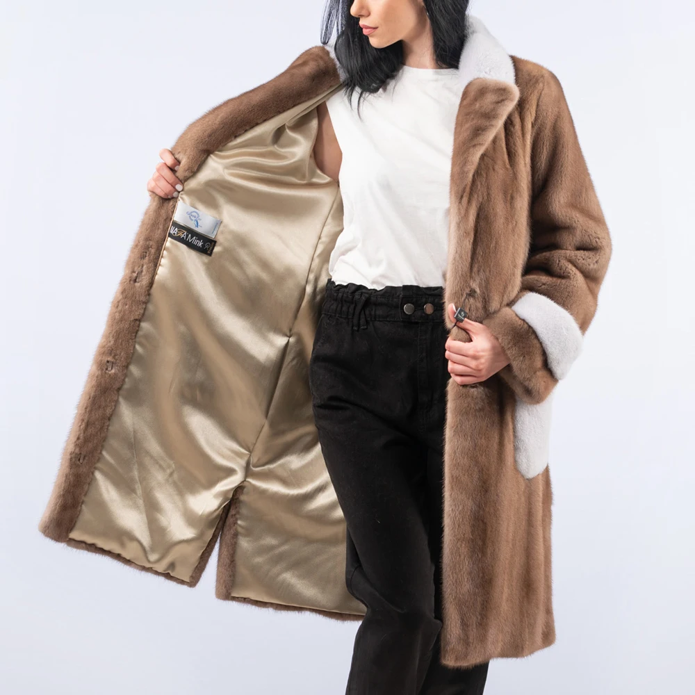 BFFUR Long Coffee Real Mink Fur Coats Natural High Quality Winter Fashion Woman Full Pelt Mink Fur Coat Turn-down Collar Outfit