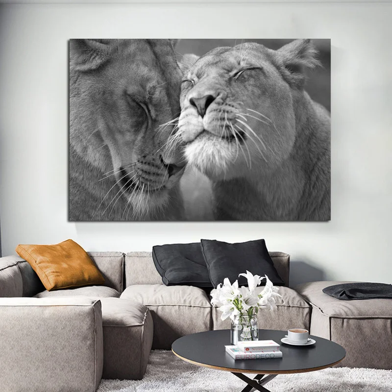 Скандинавский стиль настенная живопись на холсте серый плакат со львом животные