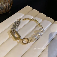 korean fashion exaggerated personality geometric chain pearl bracelet female temperament exquisite design sense hand ornaments