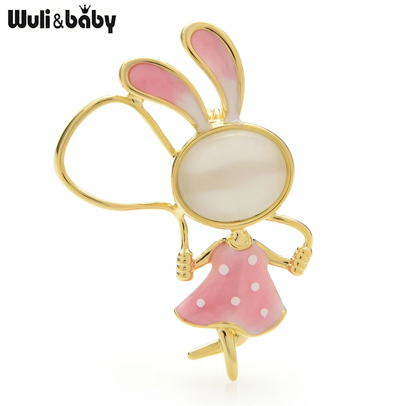 

Wuli&baby Skipping Rope Rabbit Brooches For Women Unisex Lovely Opal Enamel Doing Sports Animal Casual Office Brooch Pins Gifts