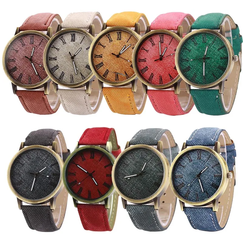 

Часы наручные кварцевые для мужчин и женщин, Дизайнерские повседневные, с кожаным ремешком из денима