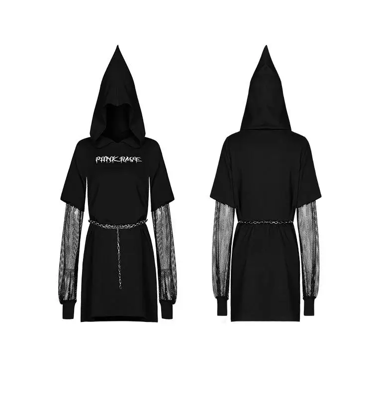 Женское кружевное платье в стиле панк с длинным рукавом Повседневное капюшоном и