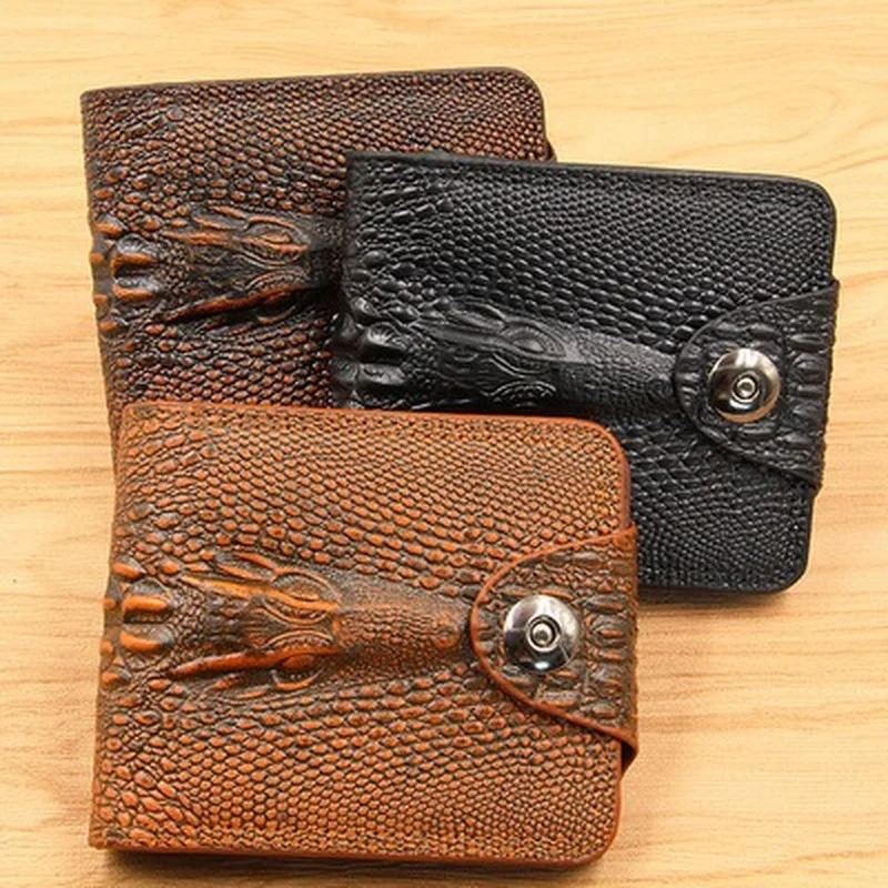 

Mens Wallet Leather Genuine Short Purse Billetera Hombre Men Wallets Vintage Style Cartera Hombre Crocodile Alligato Portemonne