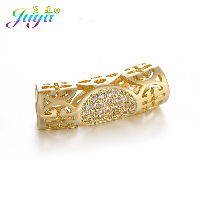 Gold Juya DIY золотые/серебряные/розовые золотые разделительные бусины, поставки, микро проложенные циркониевые изогнутые трубчатые бусины для изготовления ювелирных изделий из натурального камня и жемчуга - Цвет: Gold