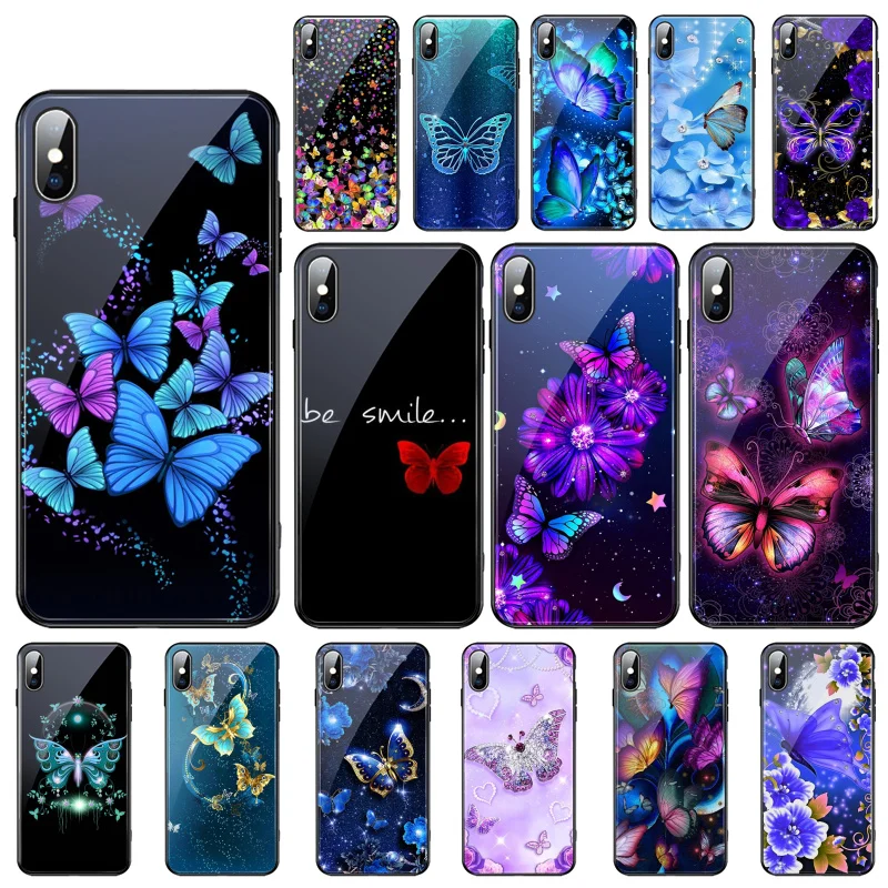 

Butterfly Glass phone case For iphone 13 Pro Max For iphone 12 11 Pro Max XS XR X 8 7 Plus SE2 Case