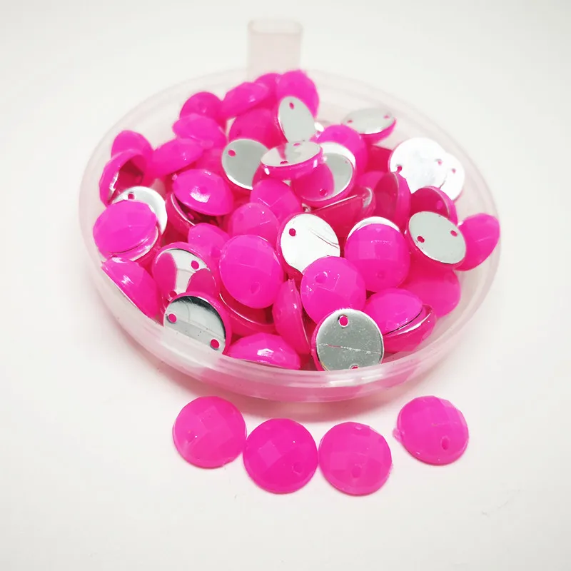 NEON HOTPINK 10mm Neon Color Round Resin sew-on Rhinestone Applique Flatback Nail Crystal Stone Non Hotfix Strass Diamond for Crafts - Цвет: NEON HOTPINK