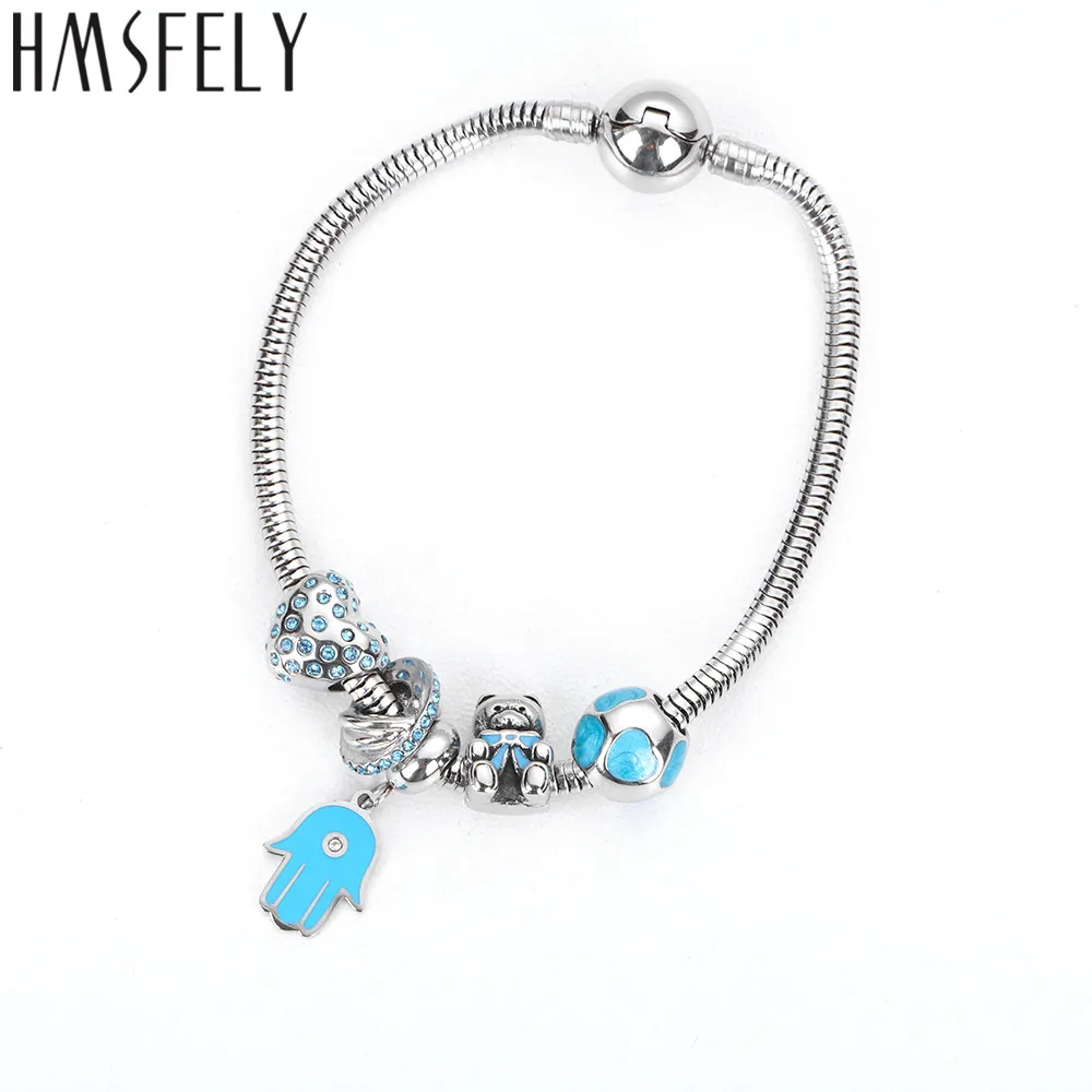 Браслеты HMSFELY из нержавеющей стали 316l с подвесками рука Фатимы цепочка бусинами