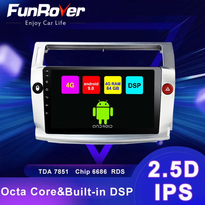 Funrover 4G + 64G DSP Android 9 0 Автомобильный мультимедийный плеер радио gps стерео для Citroen C4 C