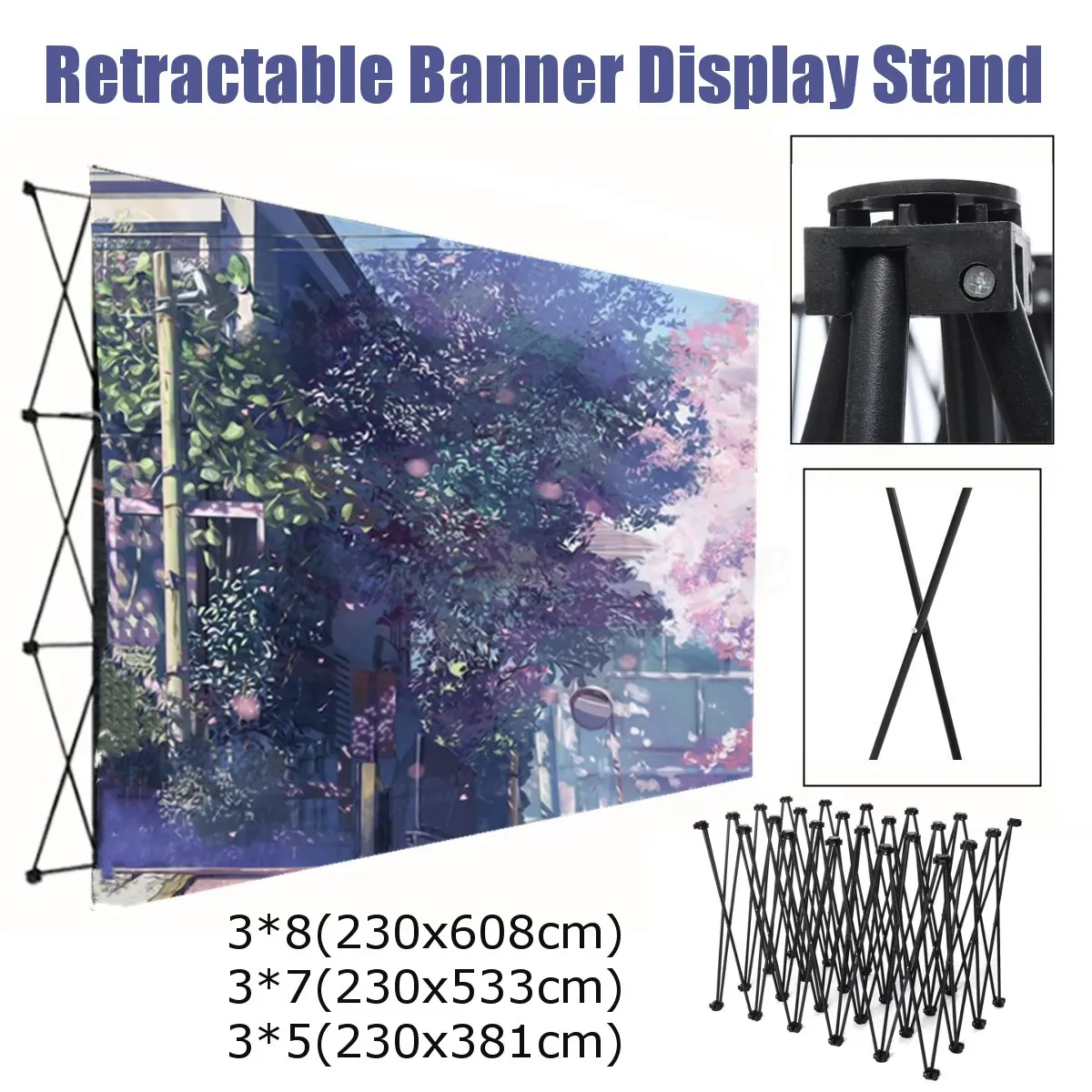 

Retractable Iron Banner Stand Wall Frame Wedding Backdrop Decor Foldable Display Show Booth Advertising Wall Background 3 Sizes