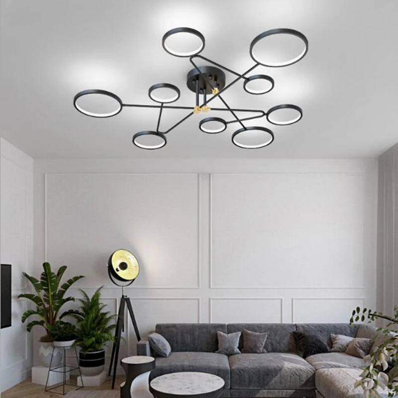 

Современные светодиодные люстры, роскошные комнатные лампы с 6 насадками, подвесной светильник золотого и черного цвета для гостиной, спаль...