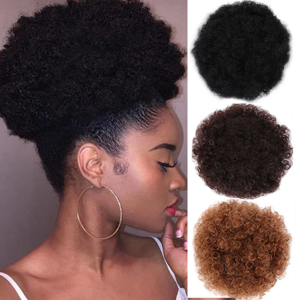 SHANGKE – Chignon chouchou synthétique pour femmes  Chignon bouffant Afro avec cordon de serrage