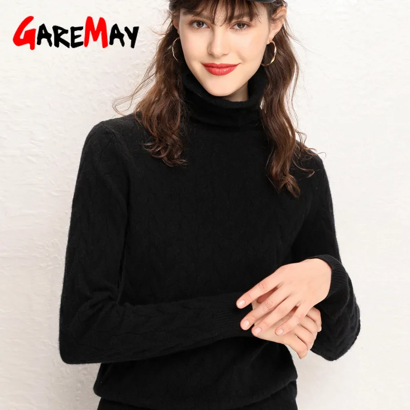 Кашемировый свитер для женщин вязаный пуловер с высоким воротом и длинным