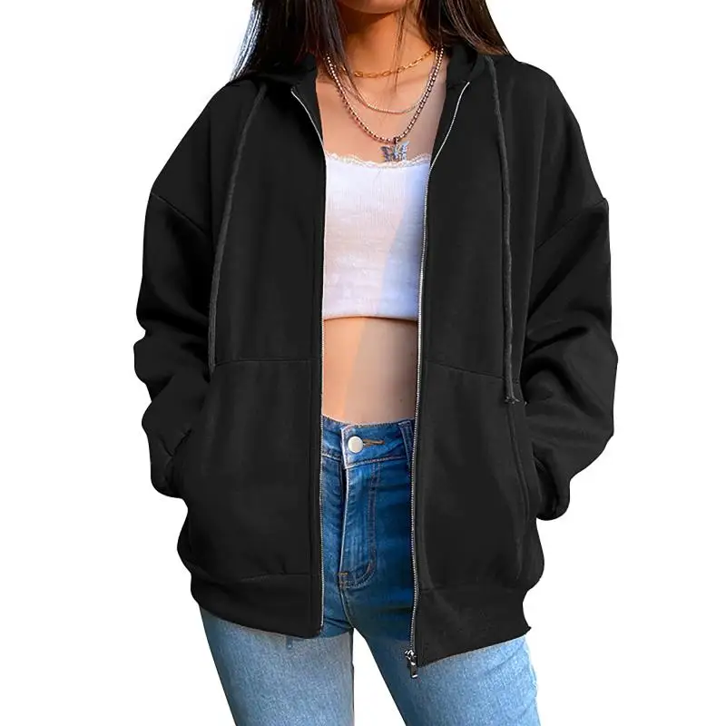 Biggorange Y2K Oversized Zip Up Hoodie Women Sweetshirts Jacket Clothesstreetwear Vintage Pockets Long Sleeve Pullovers E-Girl