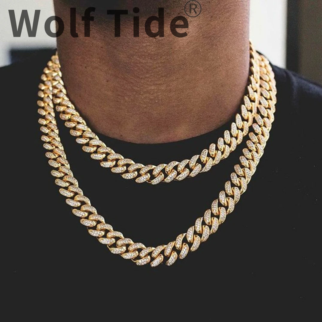 

1 Iced Out Paved Rhinestones 13MM Bijoux Color Full Miami Curb Cuban Chain CZ Bling Rapper Necklaces for Men Hip Hop Jewelry