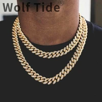 1 iced out paved rhinestones 13mm bijoux color full miami curb cuban chain cz bling rapper necklaces for men hip hop jewelry