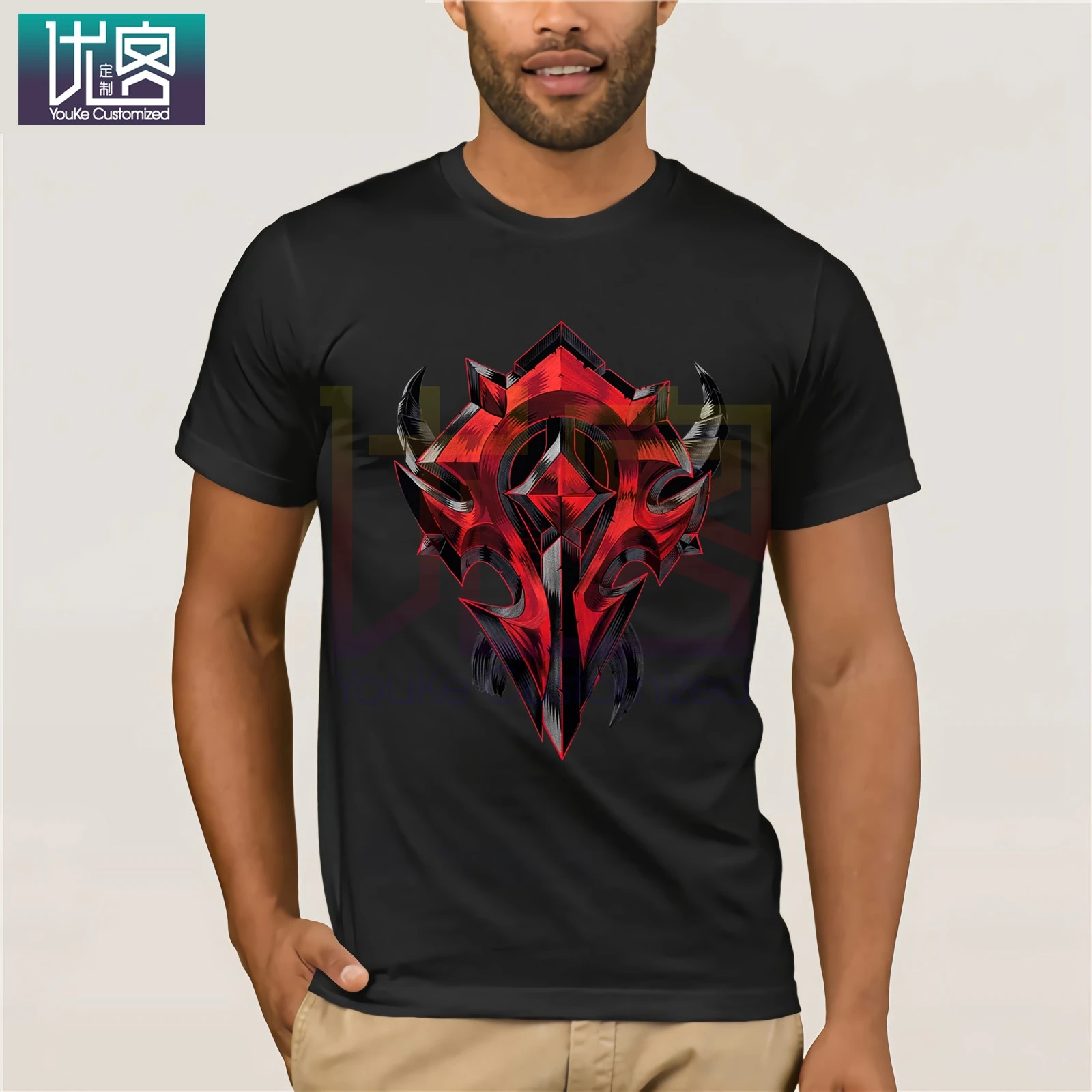 World of Warcraft Horde Shield Мужская футболка геймера одежда популярная с круглым вырезом 100%