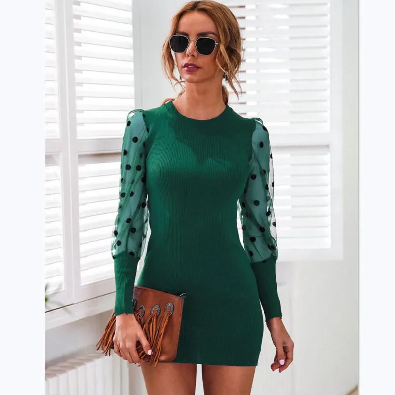 

Sexy Vintage Women Patchwork Dress Spring 2020 Casual O-neck Long Sleeves Bodycon Mini Dress