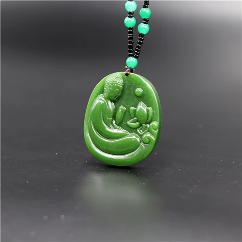 Натуральный зеленый китайский Нефритовый Кулон Будда Лотос ожерелье
