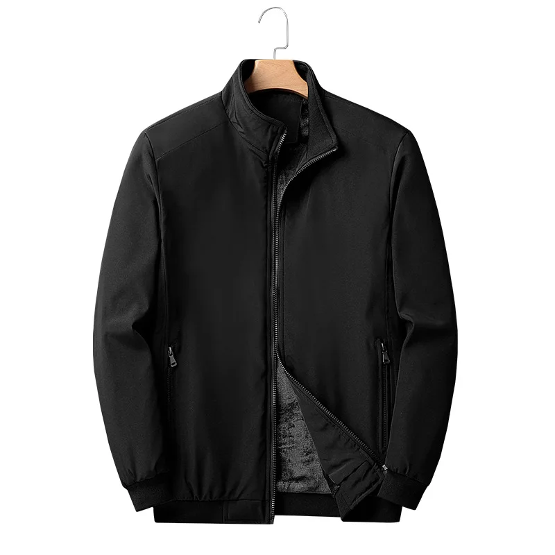 

2021 Men's Autumn and Winter New Velvet Stand Collar Thickening Thermal Jacket Youth Fashion Solid Color Jacket