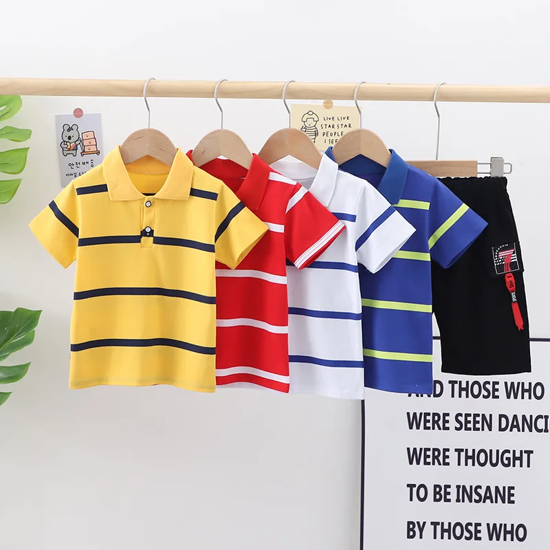 

Модный повседневный комплект одежды для маленьких мальчиков, лето 2021, футболка в полоску для младенцев + шорты, комплект из 2 предметов, детс...