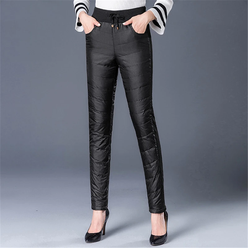 Зимние женские пуховые штаны уличные с высокой талией толстые размера плюс брюки