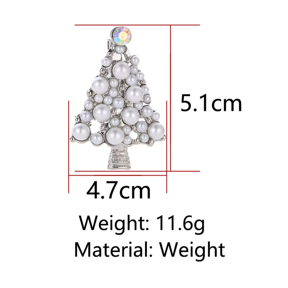 

New Fashion Women Pearls Rhinestones Brooch Christmas Tree Brooches Silver Color Pin