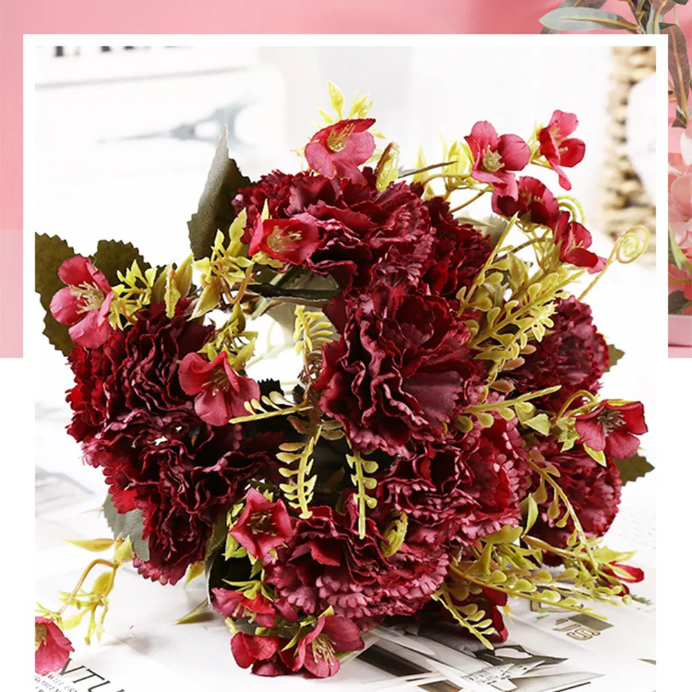 Искусственные цветы гвоздики шелковые лепестки для свадеб букет 5 ветвей домашний стол центральный