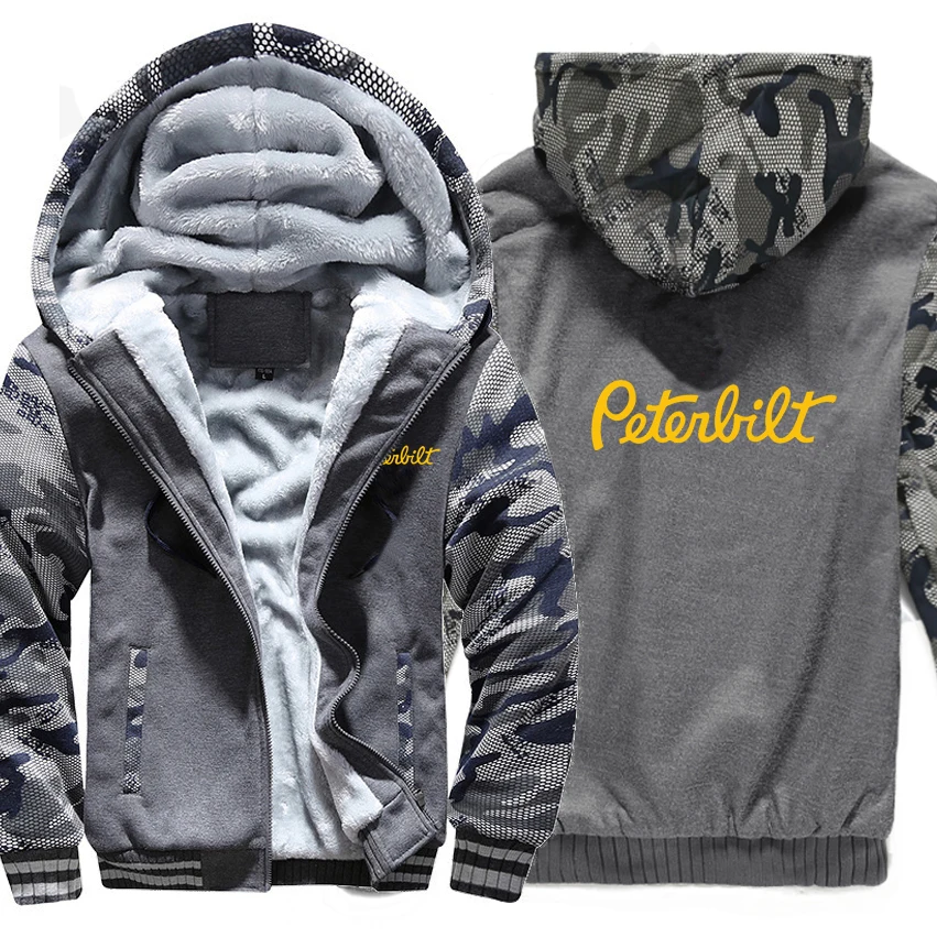 

Peterbilt Hoodies Winter Camouflage Sleeve Jacket Men Fleece Peterbilt Trucks Sweatshirts