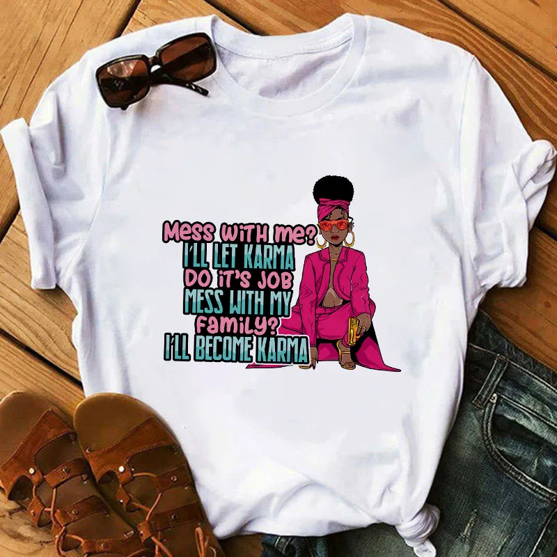 

Harajuku Graphics Black girl Print Women Tshirts Summer Female Shirt Fashion Short Sleeve White Tops Korean Style T-shirts Femme