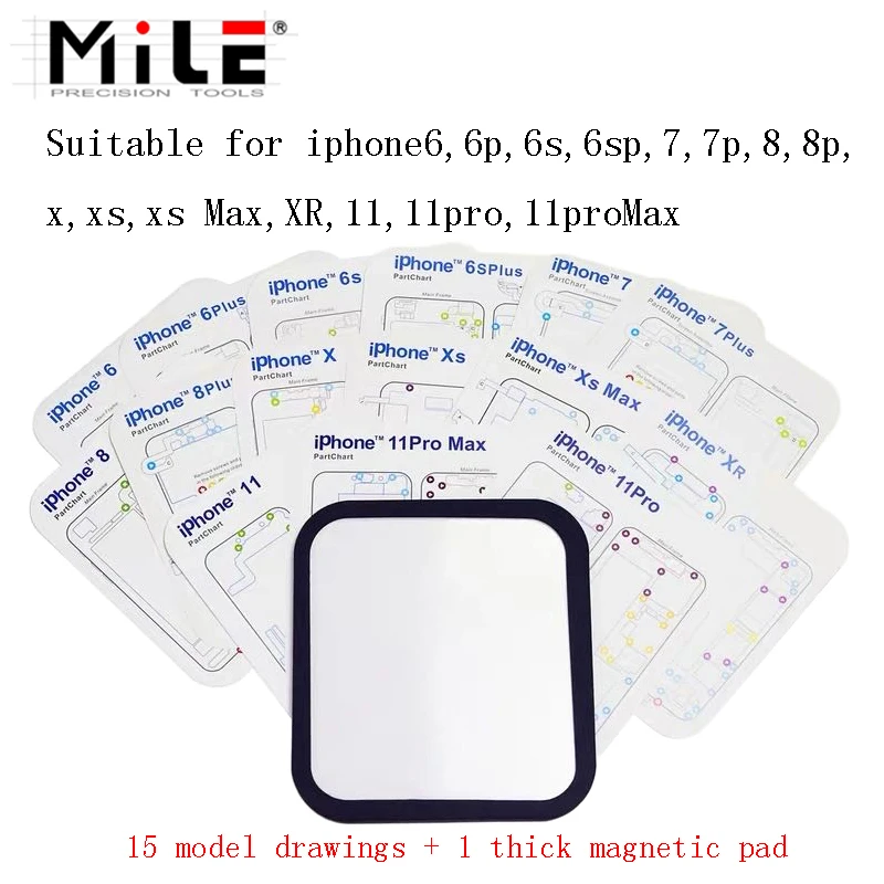 

MILE 15 in 1 Magnetic Keeper Screw Chart Mat For iPhone 6 6S 6P 7 7P 8 8P X Xs XR Max 11 Pro Max Teardown Repair Guide Pad