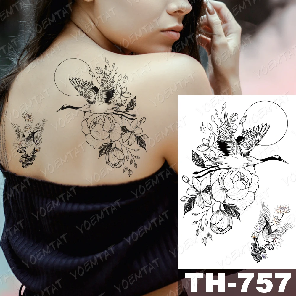 

Waterproof Temporary Tattoo Sticker Line Tiger Flowers Flash Tattoos Leopard Bird Moon Body Art Arm Fake Tatoo Women Men