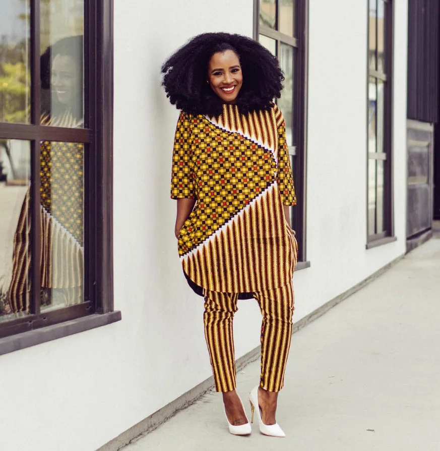 Африканская мода цифровая печать женский рукав три четверти Круглый Вырез Топ с