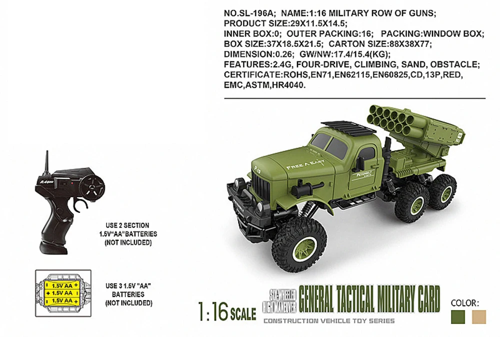 Rc автомобиль 1:16 военно-инженерного автомобиля 6wd дистанционного управления горный велосипед песок внедорожные препятствие дистанционного управления автомобилем военные mod