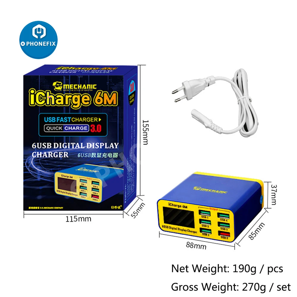 Умный зарядный USB-порт MECHANIC iCharge 6M QC 3 0 быстрая зарядка с цифровым ЖК-дисплеем
