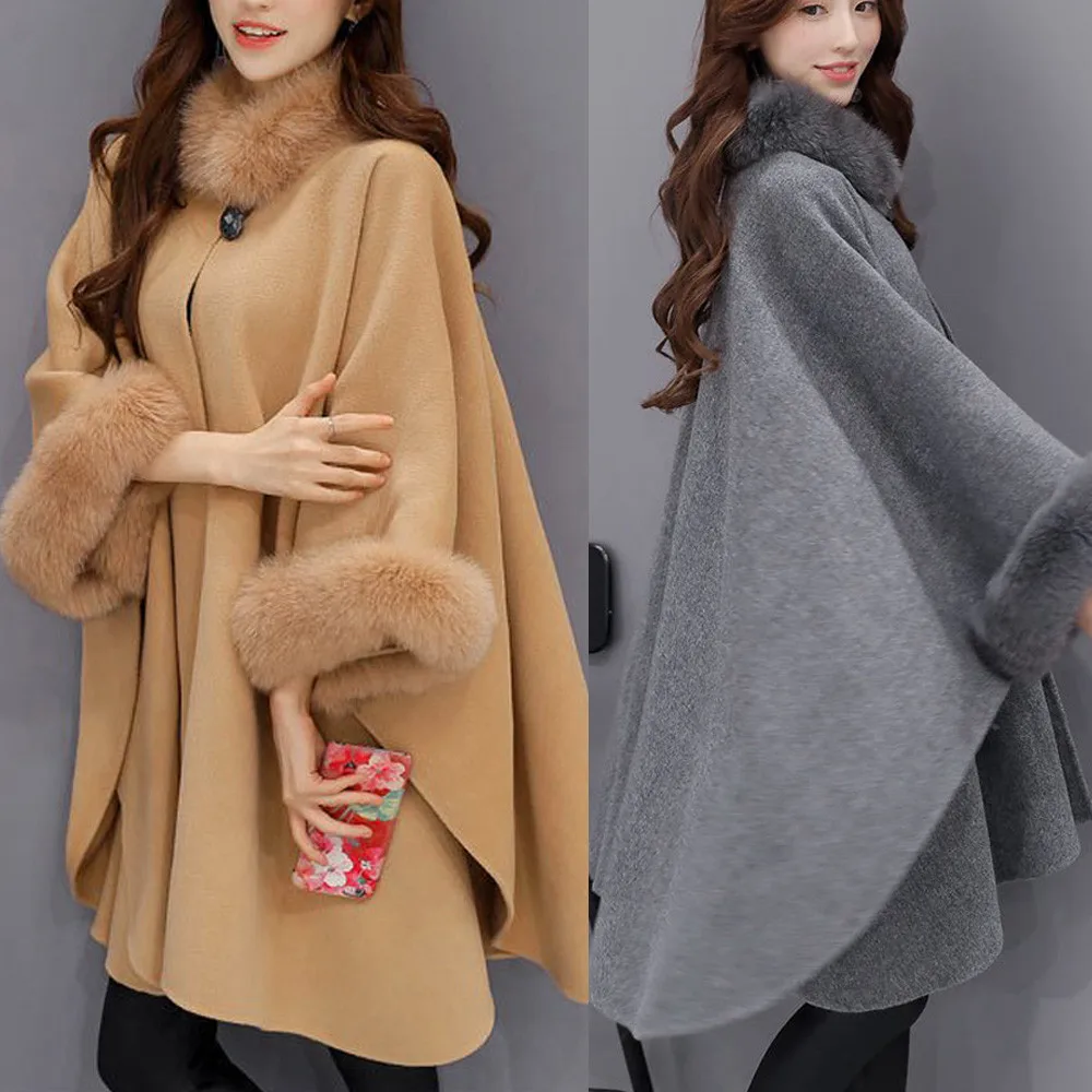 Модная шерстяная Верхняя одежда 2019 зимний плащ без рукавов пальто с меховым