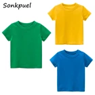Детские однотонные футболки, детские топы высокого качества, для маленьких мальчиков, 100% хлопок, с коротким рукавом, стандартная цветная одежда, 2022