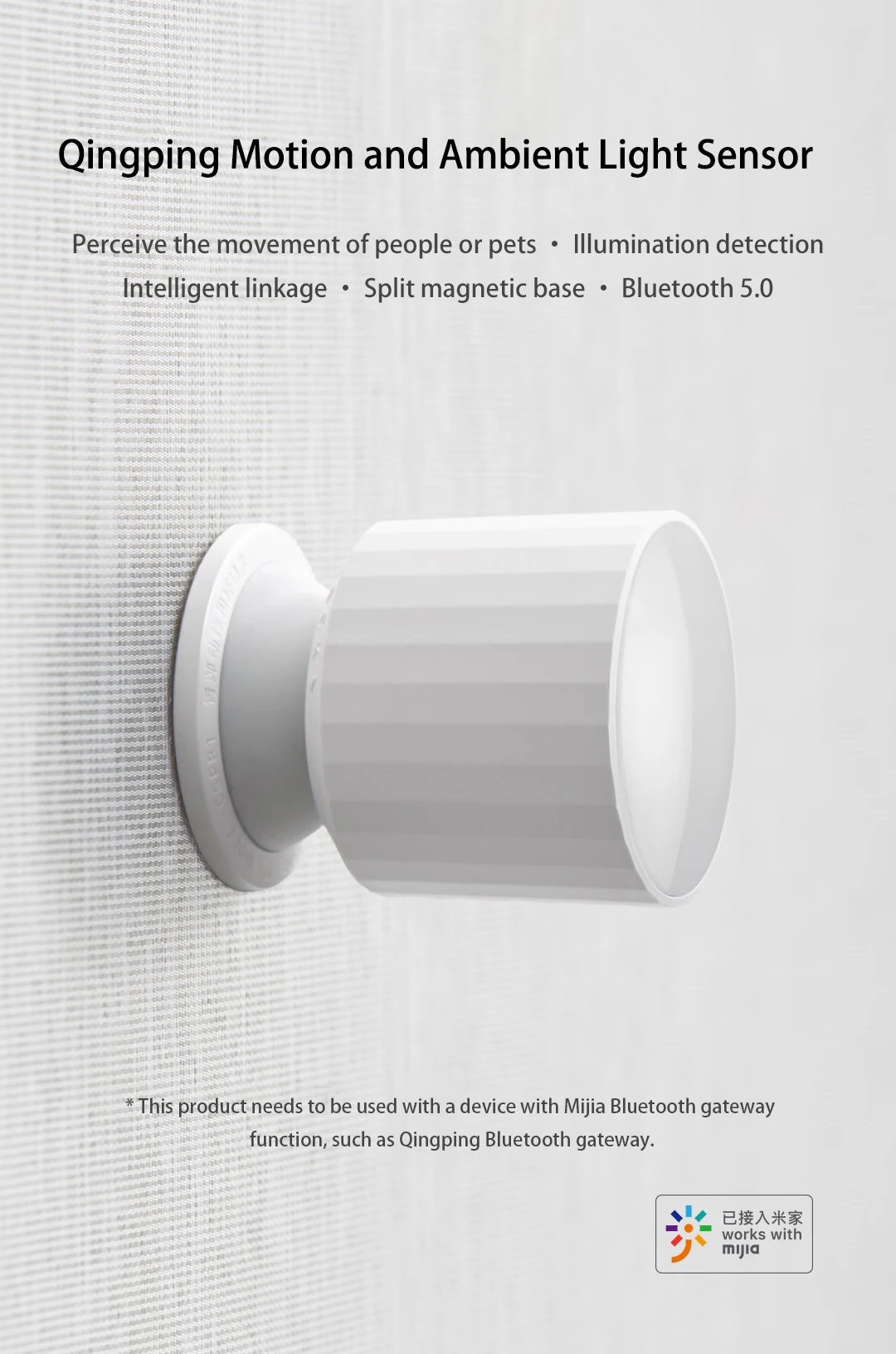 Qingping Human Body / Pet Sensor Smart Body Movement Motion & Light SensorMagnetic Split Base Work WIth MiHome App