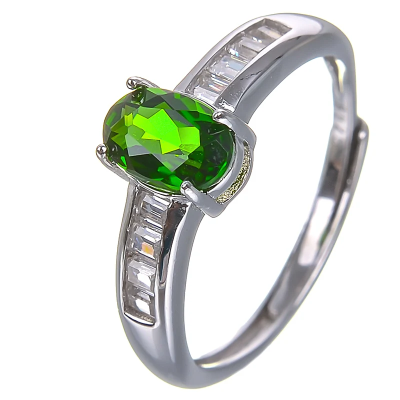 

Promotion natural chrome diopside 4mm*6mm ring real 925 sterling silver engagement ring for woman fashion silver Russian jewelry
