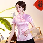 Женская Традиционная рубашка в восточном стиле, летняя новая китайская блузка из искусственного шелка с цветами, розовый элегантный топ большого размера 3XL, 4XL