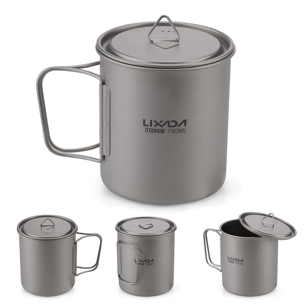 

Lixada Titanium Cup Outdoor Portable Camping Picnic Water Cup Mug with Foldable Handle 300ml/350ml/420ml/550ml/650ml/750ml