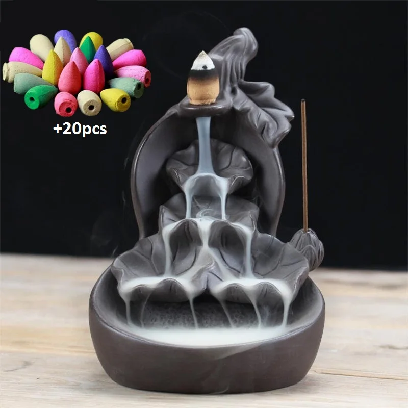 Фиолетовая глина Тыква лотоса водопад ладан горелка держатель курильница Арома