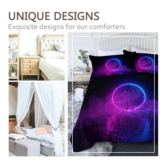 BlessLiving Circle Quilt Set Queen Sea Comforter Cover Starry Sky Bedclothes Cozy Bedlinen Set Fluorescent Violet Home Decor 2