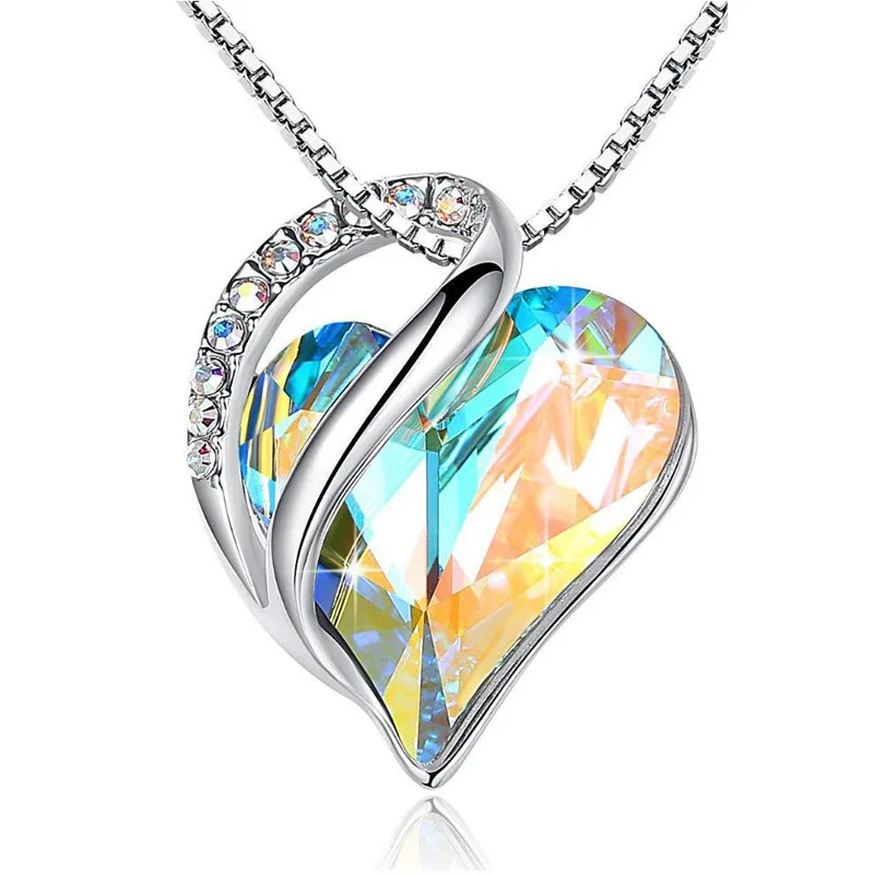 

MOFLO 2021 Ocean Heart Simple Necklace With Crystal Pendant Collarbone Chain Necklace for Woman