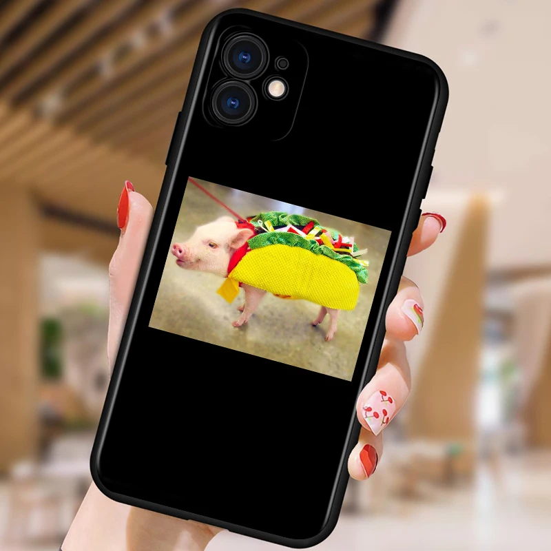 

Cute Pink Pet Pig For Apple iPhone 12 11 XS Pro Max Mini XR X 8 7 6 6S Plus 5 SE Black Phone Case