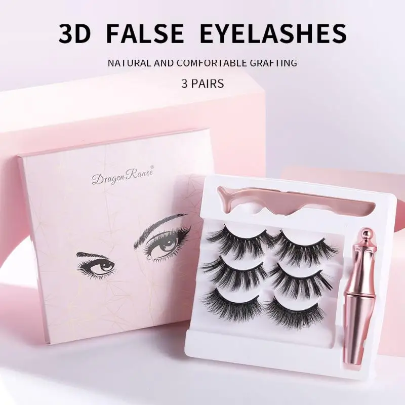 

3 Pairs Of 3D Magnetic Liquid Eyeliner False Eyelashes Set Natural Quickly Makeup Magnet Eyelashes Waterproof Eye Makeup TSLM1