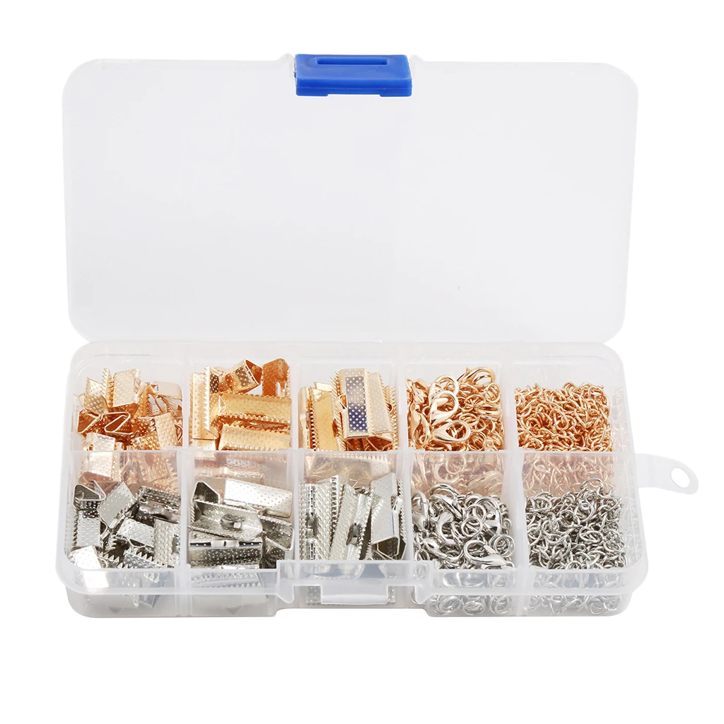 

440 Pcs Metal Jewelry Finding Kits Crimp Pinch Clasp Jewelry Making Crafting