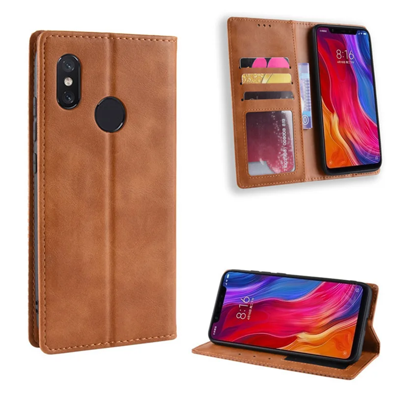 

MOFi for Xiaomi 8 SE Case Mi MI8 8SE Magnetic Card Slot Flip cover Xiaomi8 Stand Housing Vintage Silicone PU Leather Book