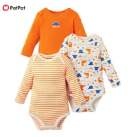 patpat babys clothing male animal multi color rompers bodysuits limited quantity 3 pack hello dinosaur bodysuits